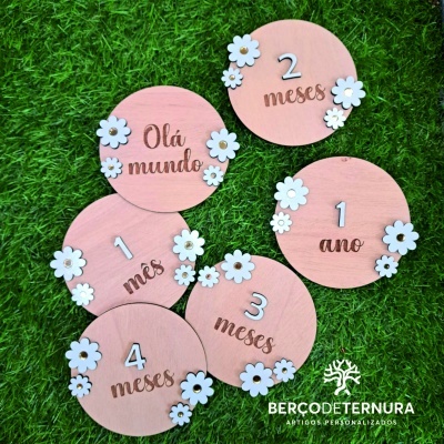 Placas crescimento bebé (Milestones) - Margarida - flor