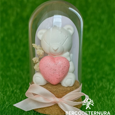 Cúpula em vidro com tema ursinho Rosa - Azul - Dourado