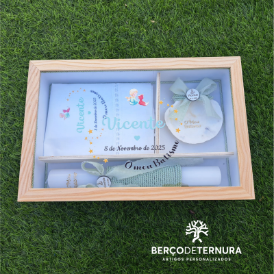 Caixa de batismo personalizada tampa de vidro - Principezinho