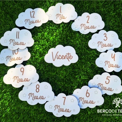 Placas crescimento bebé (Milestones) - Tema nuvem