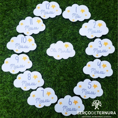 Placas crescimento bebé (Milestones) - Tema nuvem