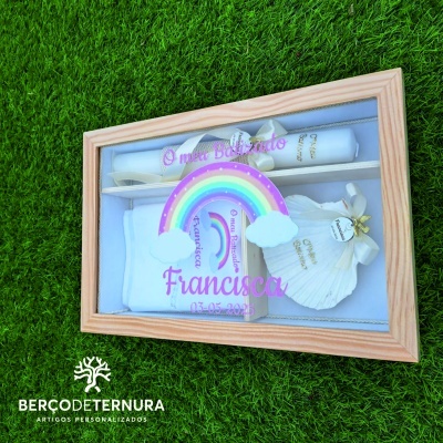 Caixa de batismo personalizada tampa de vidro - Arco Iris