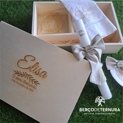 Caixa de Batismo Personalizada Laços em linho