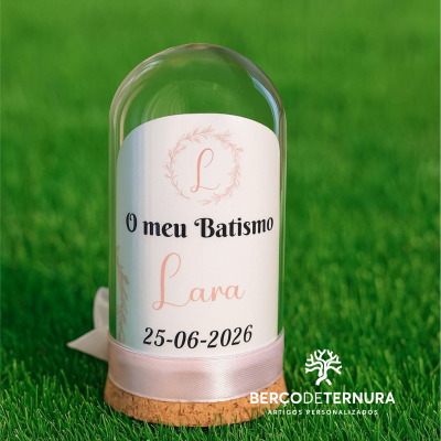 Cúpula em vidro com tema ursinho Rosa - Azul - Dourado