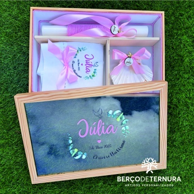 Caixa batismo personalizada tampa em vidro Cor de Rosa