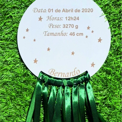 Placa decorativa com dados de nascimento