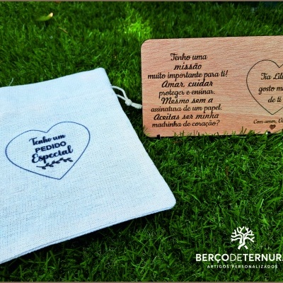 Convite madrinha / padrinho - Placa com saco