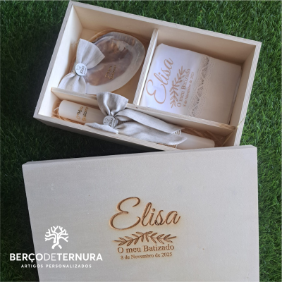 Caixa de Batismo Personalizada Laços em linho