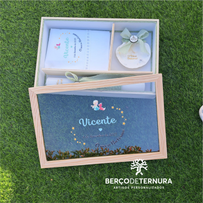 Caixa de batismo personalizada tampa de vidro - Principezinho
