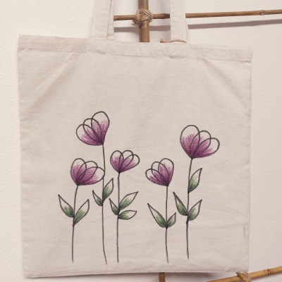 Saco pintado à mão: Flores