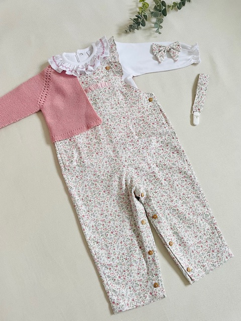 Jardineiras Rita floral rosa malva