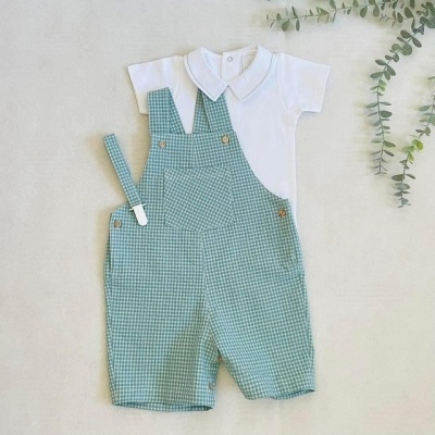 Jardineiras Afonso calção vichy verde