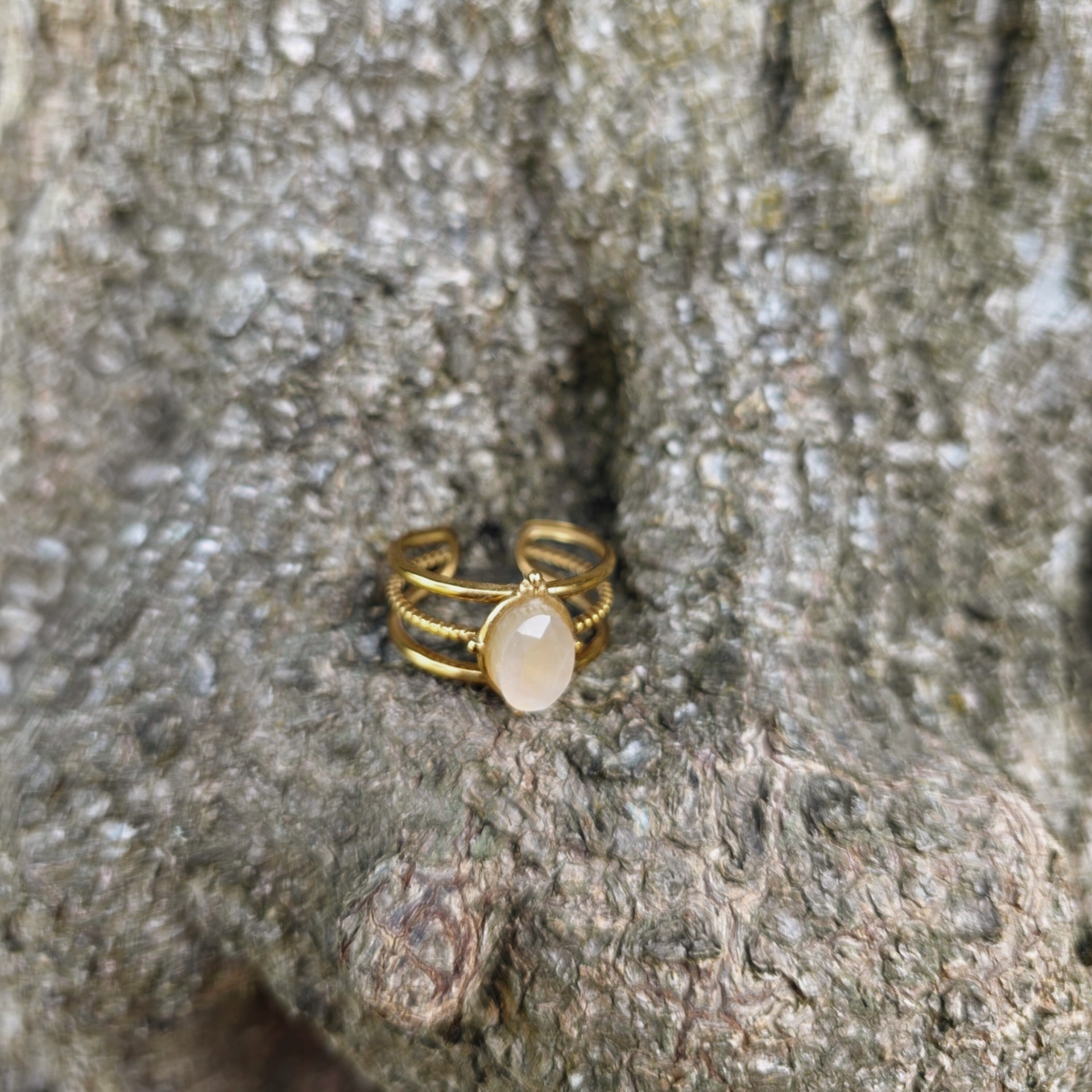 Anel Maya de Pedra da Lua - Handmade