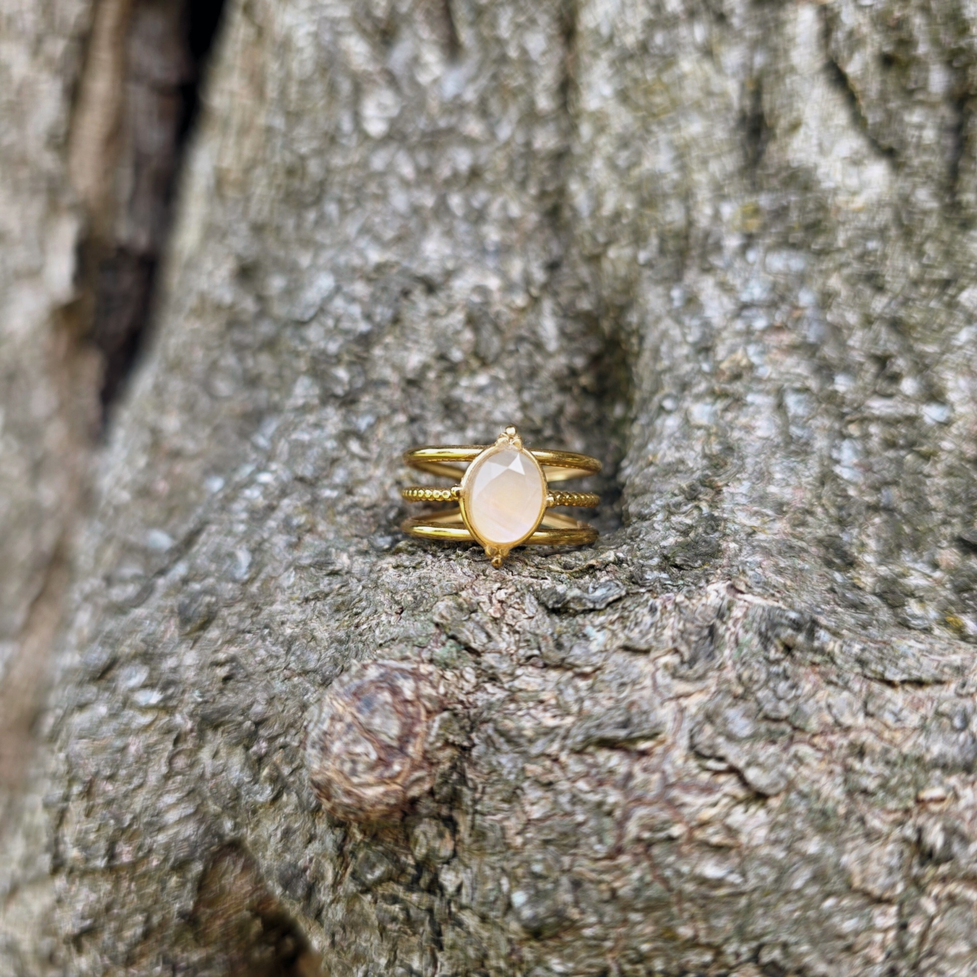 Anel Maya de Pedra da Lua - Handmade