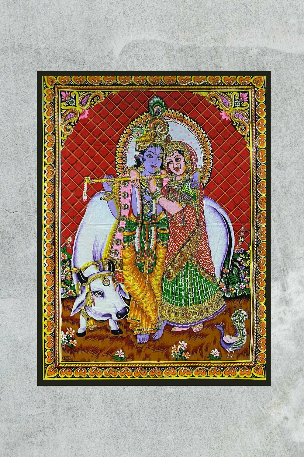 Painel indiano em tecido com os Deuses Vishnu e Lakshimi Painel indiano em tecido com os Deuses Vishnu e Lakshimi