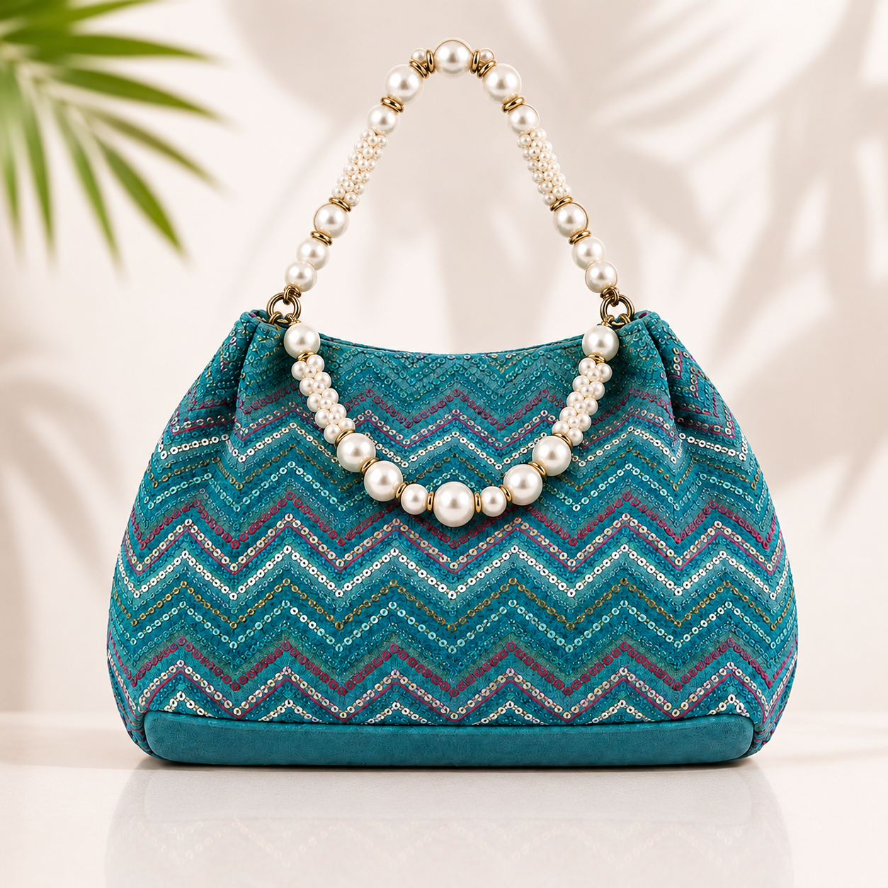 Mala Indiana Turquesa com Pérolas e Bordado Chevron Mala Indiana Turquesa com Pérolas e Bordado Chevron