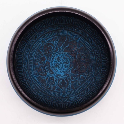 Taça tibetana - Mantra Azul - cinco Buddha - 16cm