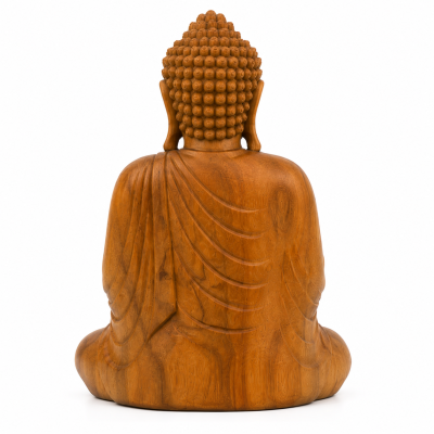 Estátua de Buddha em Madeira Talhada à Mão – 30 cm