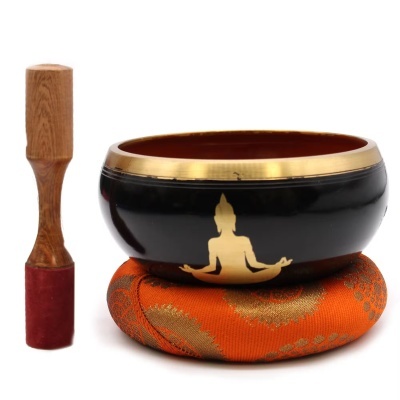 Taça tibetana Buda - Preto/Laranja com 14cm
