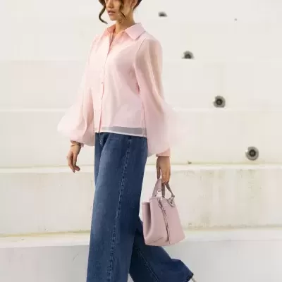 Jeans wide leg cintura c/ tachas SPACCIO