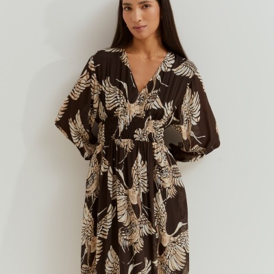 Vestido Comprido Estampado com Decote em V Lion of Porches