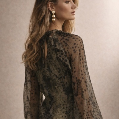 Vestido curto em chiffon estampado Sahoco