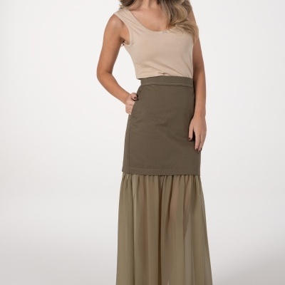 Saia midi com combinação de tecidos Ana Sousa