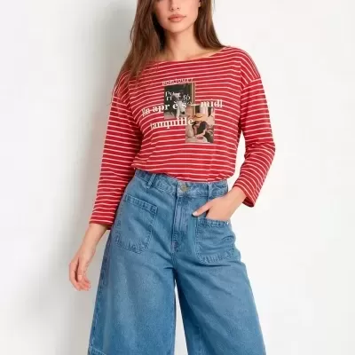 Top de Riscas de manga 3/4 Sahoco