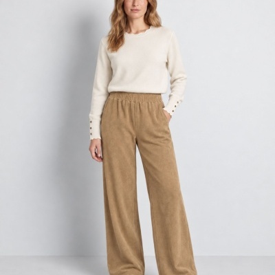 Calças wide leg com cintura elástica SMF