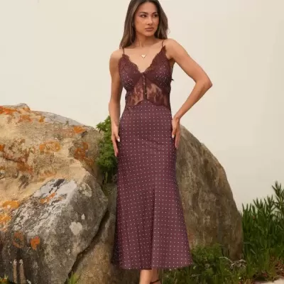 Vestido acetinado com renda Spaccio