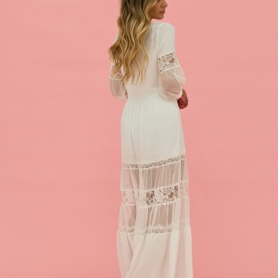 Vestido comprido com detalhes em renda Scripta