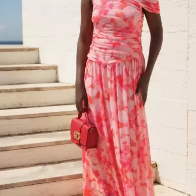 Vestido Midi Floral Drapeado Spaccio