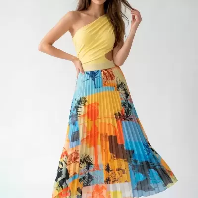 Saia Comprida Plissada com Padrão Sahoco