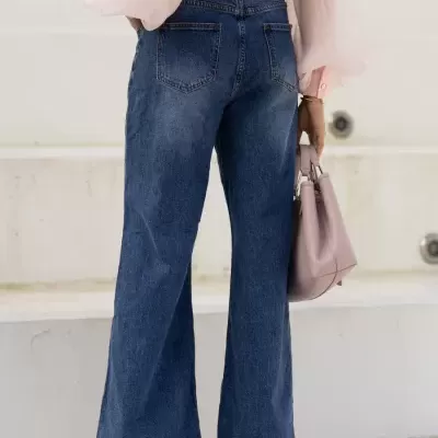 Jeans wide leg cintura c/ tachas SPACCIO