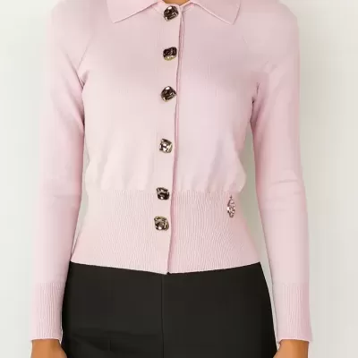 Cardigan em Malha Fina com Botões Decorativos Sahoco