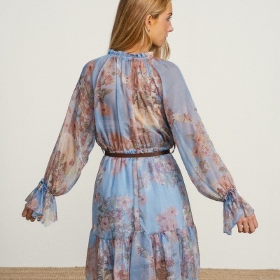 Vestido midi floral com cinto SMF