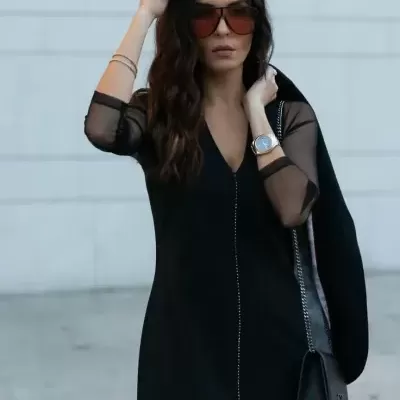 Vestido riscado com detalhe de transparência Scripta