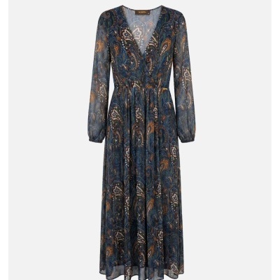 Vestido comprido estampado com decote V Scripta