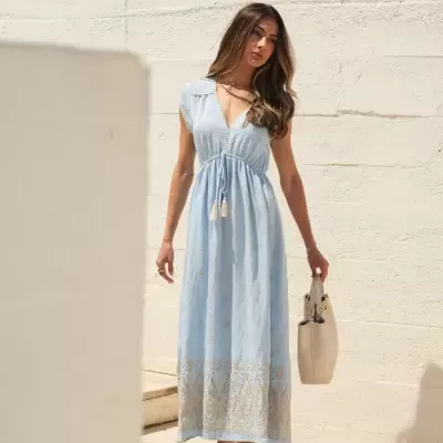 Vestido midi bordado com detalhe de tassel Spaccio