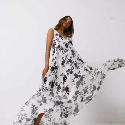 Vestido estampado plissado Swallow