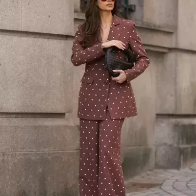 Calças de Cintura Subida com Estampado às Bolas Sahoco