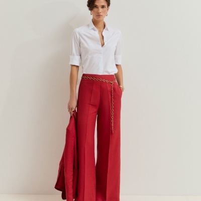 Calças wide leg em linho Lion of Porches