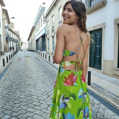 Vestido longo estampado fluído Arggido