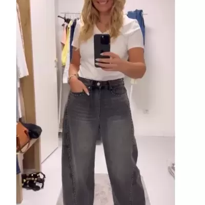 Jeans Wide Leg com Tachas black Spaccio by Cristina