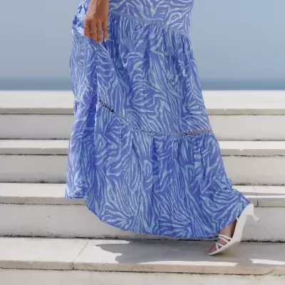 Vestido estampado com encaixes em renda Scripta