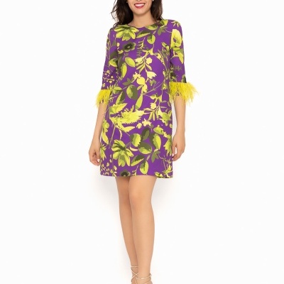 Vestido Evasé com plumas Moncho Heredia