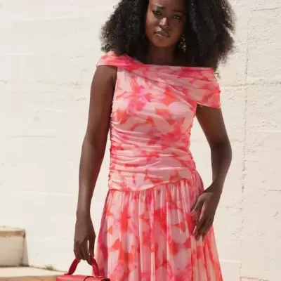 Vestido Midi Floral Drapeado Spaccio