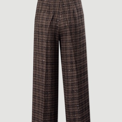 Culotte xadrez em tweed com cinto Ferrache