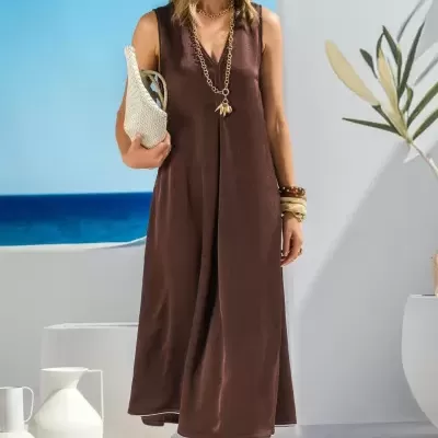 VESTIDO CETIM COM CONTRASTE FOURSOUL