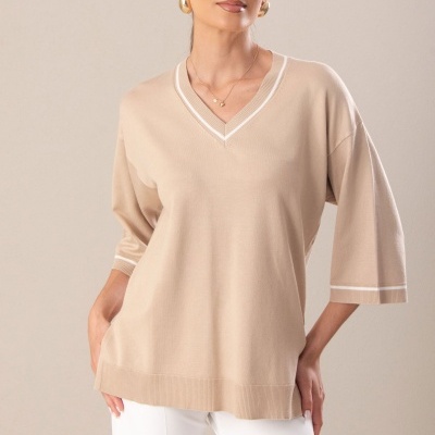 Camisola de malha fluida com detalhe de tira a contrastar Ferrache